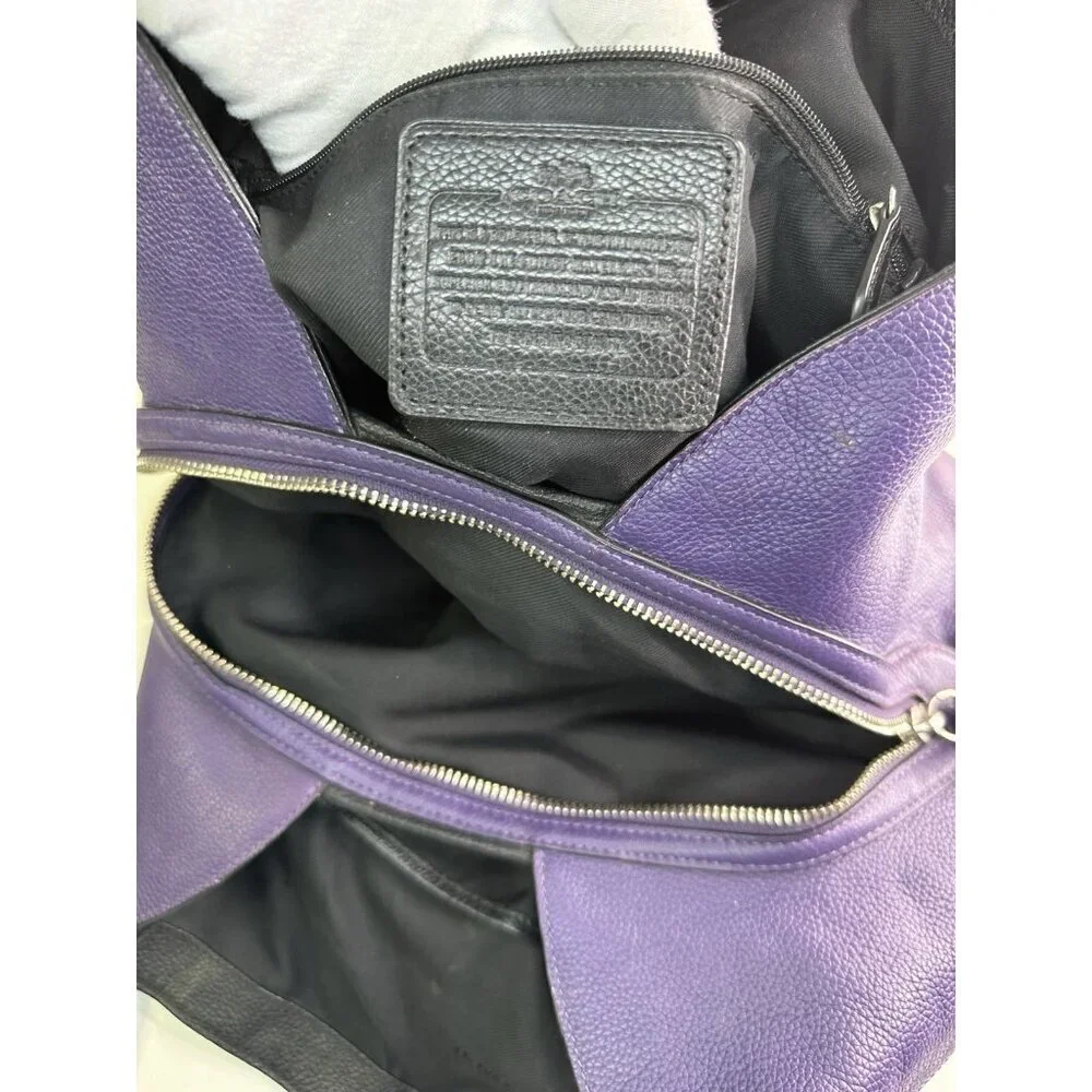 Vtg Coach Turnlock Edie Dark Purple Pebble Leather Shoulder Bag